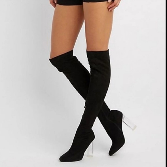 Charlotte Russe Shoes - Charlotte Russe Layla clear heel knee high boot